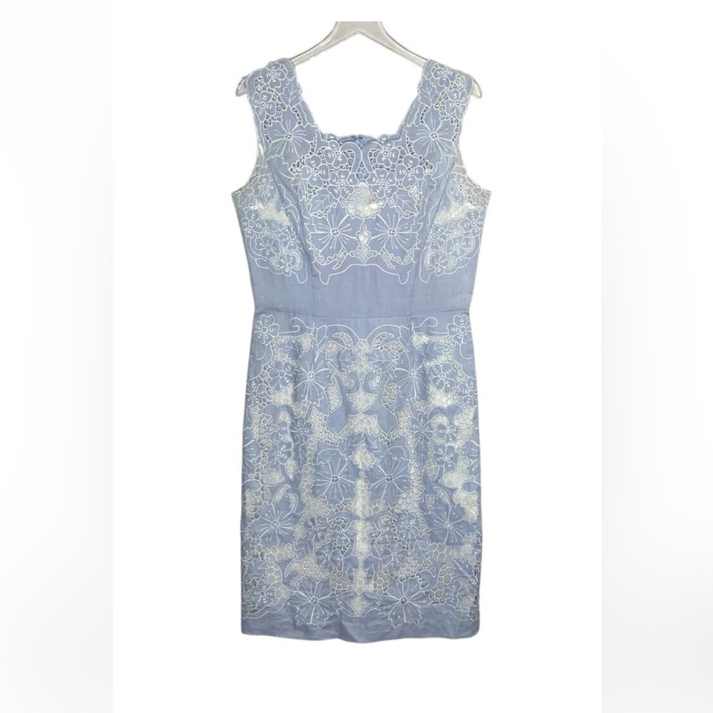 J. PETERMAN Elegant Lace Sleeveless 100% linen floral Light Blue Sz 2 - Picture 13 of 14
